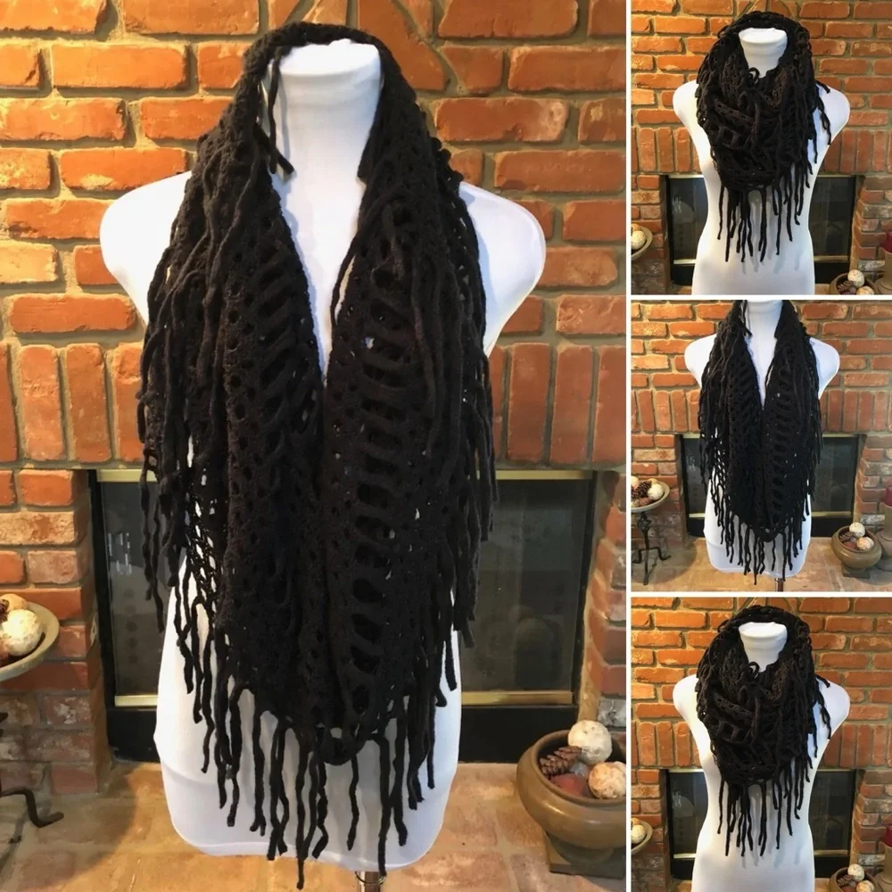 BoHo Hippie Black Lightweight Fringe Scarf